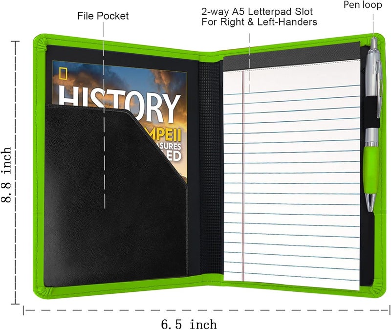 Konper Classic Padfolio/Junior Portfolio Folder Case, Business A5 Binder Organizer Notepad for Men Women, 5 x 8 Writing Pad Included,Green. - Image 2